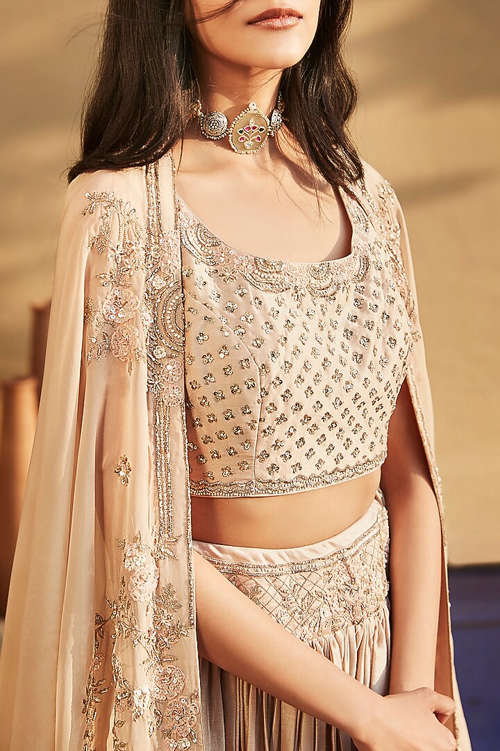 Tuscan Gold Hand Embroidered Cape Set by Matsya at Pernia's Pop Up Shop