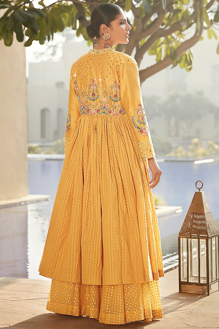 Haldi Yellow Hand Embroidered Jacket Wedding Lehenga Set by Matsya at Pernia's Pop Up Shop