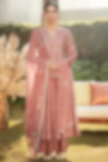 Old Rose Hand Embroidered Kalidar Kurta Set by Matsya at Pernia's Pop Up Shop