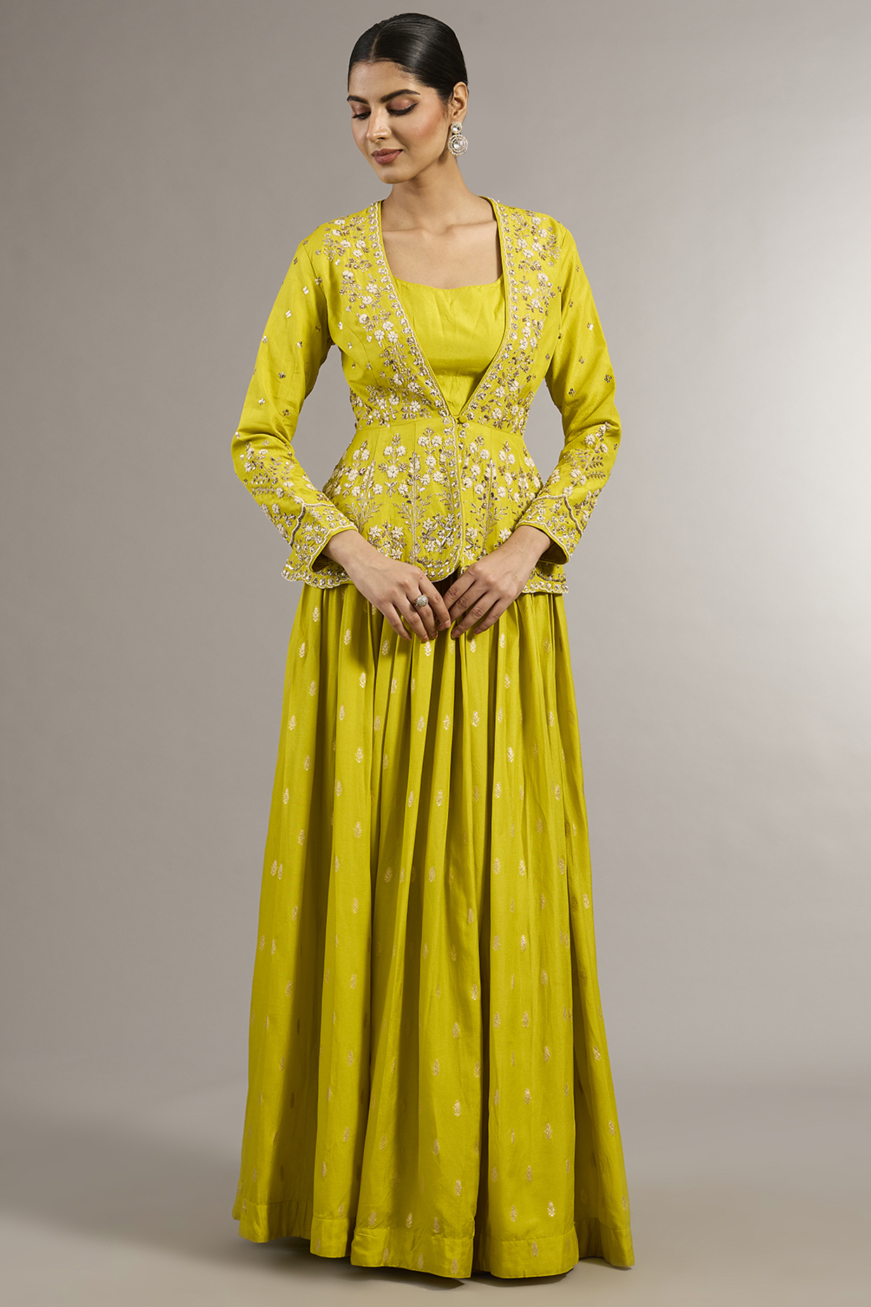 Yellow Chanderi Silk Wedding Lehenga Set by Matsya at Pernia's Pop Up Shop