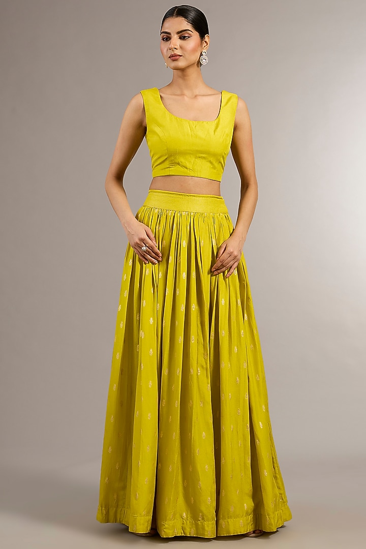 Yellow Chanderi Silk Wedding Lehenga Set by Matsya at Pernia's Pop Up Shop