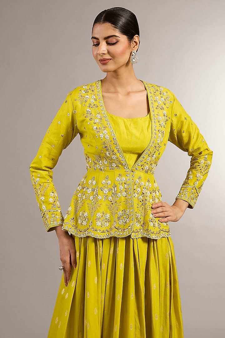 Yellow Chanderi Silk Wedding Lehenga Set by Matsya at Pernia's Pop Up Shop