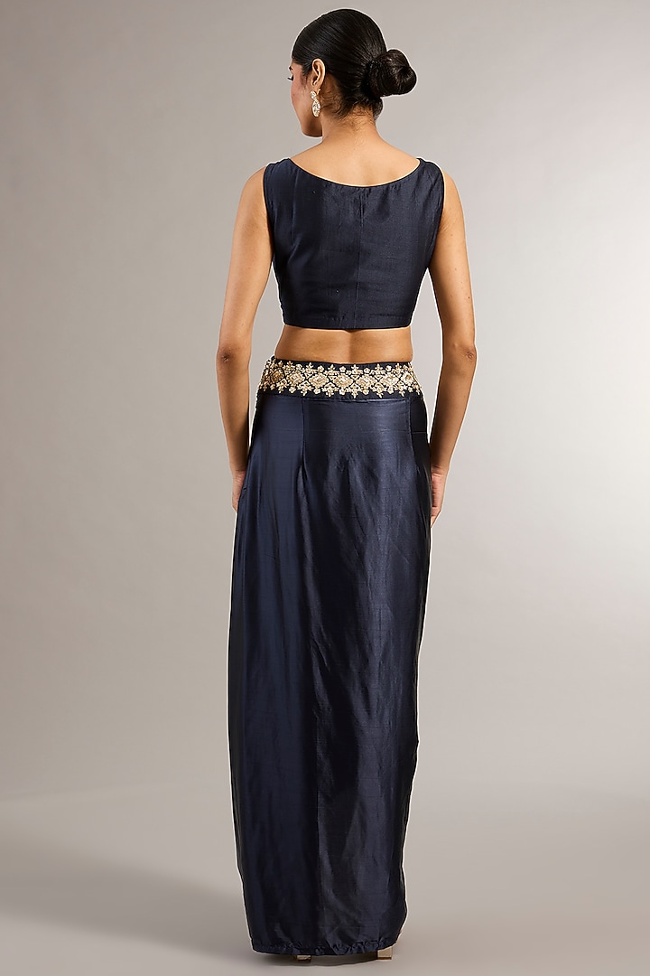Navy Blue Soft Georgette Organza Zardosi Embroidered Cape Set by Matsya at Pernia's Pop Up Shop