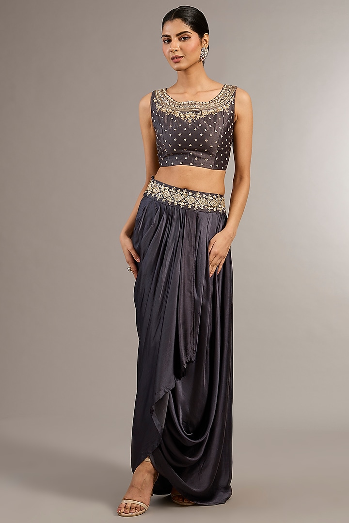 Grey Soft Georgette Organza Zardosi Embroidered Cape Set by Matsya at Pernia's Pop Up Shop