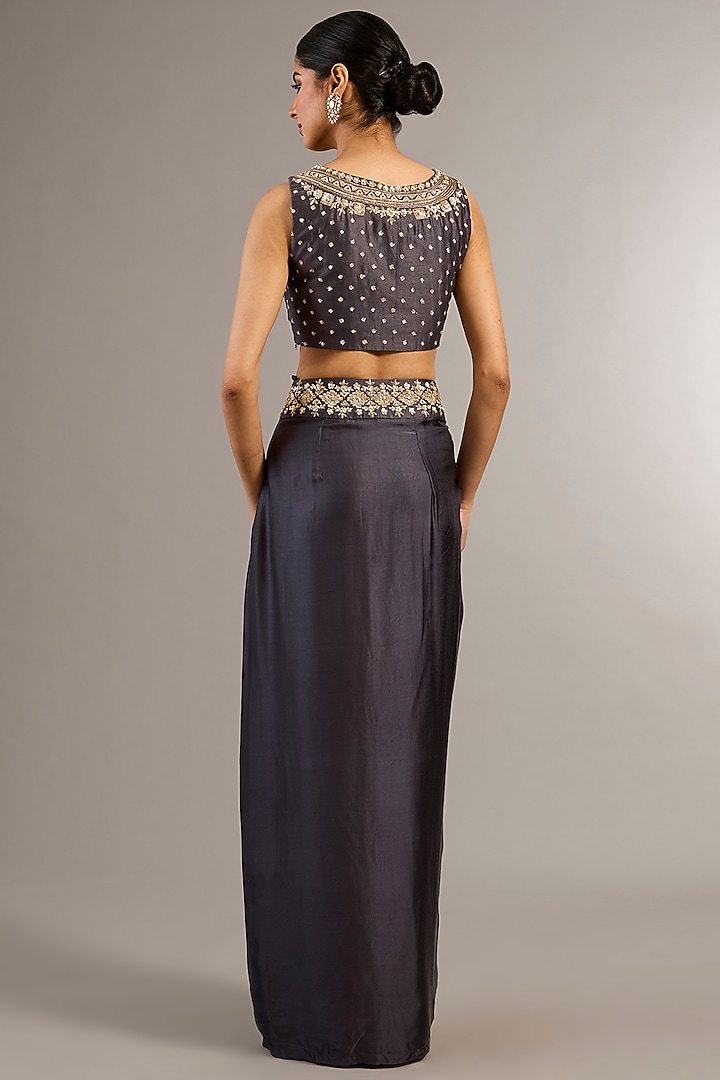 Grey Soft Georgette Organza Zardosi Embroidered Cape Set by Matsya at Pernia's Pop Up Shop