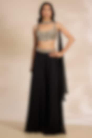 Black Silk Zari Embroidered Wedding Lehenga Set by Matsya at Pernia's Pop Up Shop