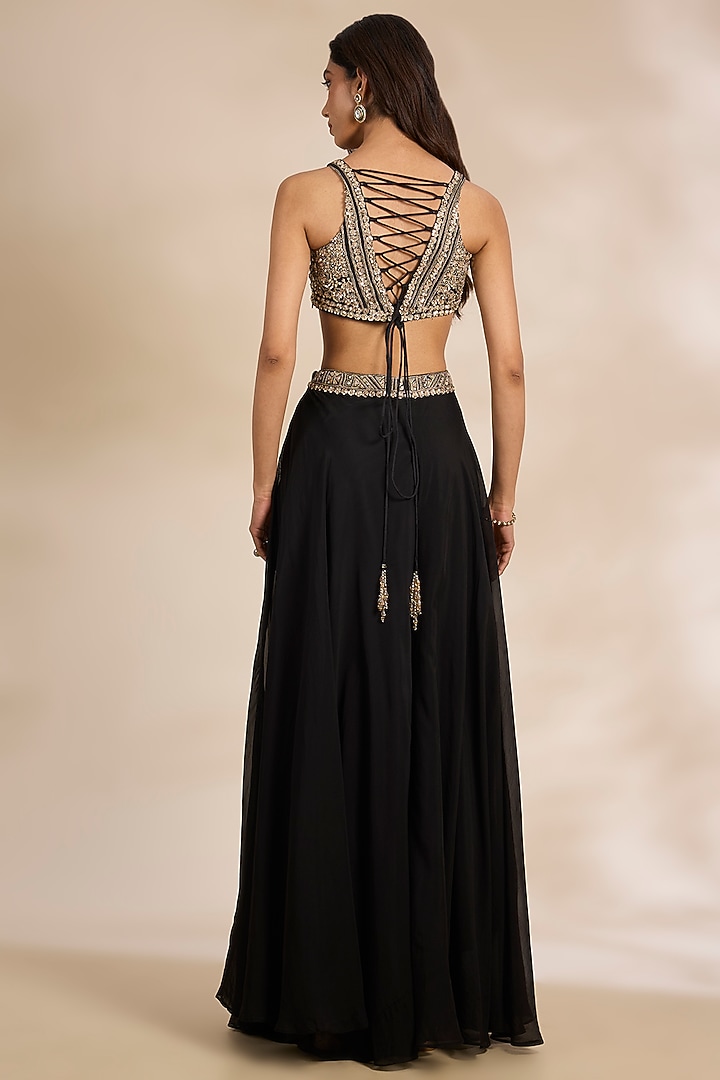 Black Silk Zari Embroidered Wedding Lehenga Set by Matsya at Pernia's Pop Up Shop