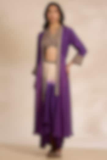 Purple Silk Sequins Embroidered Cape Set by Matsya at Pernia's Pop Up Shop