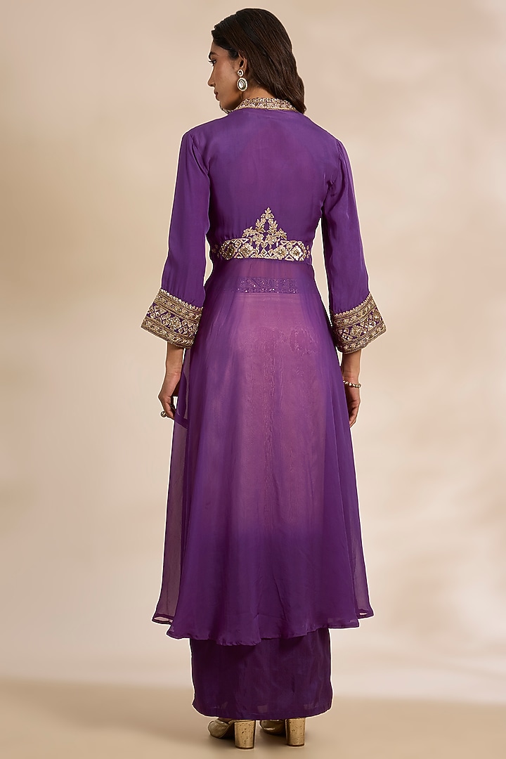 Purple Silk Sequins Embroidered Cape Set by Matsya at Pernia's Pop Up Shop