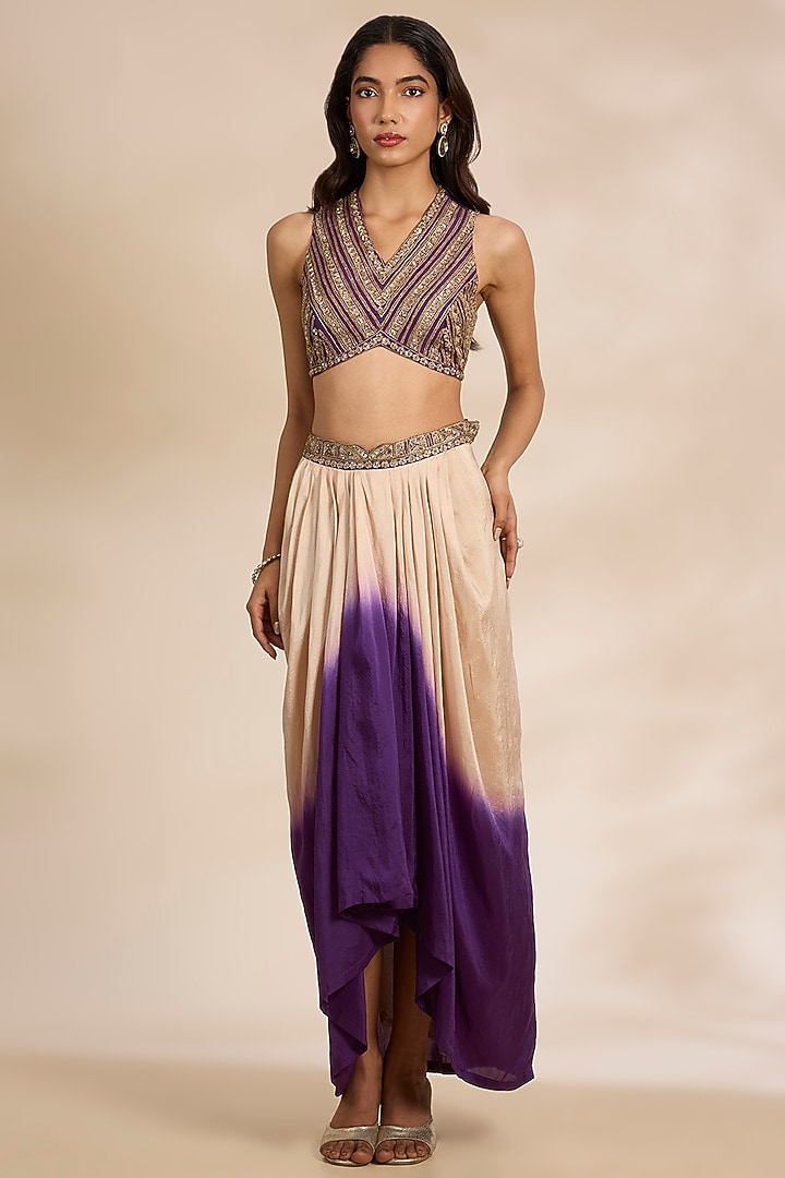 Purple Silk Sequins Embroidered Cape Set by Matsya at Pernia's Pop Up Shop