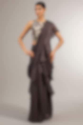 Grey Luxe Organza Ruffled Wedding Saree Set by Matsya at Pernia's Pop Up Shop