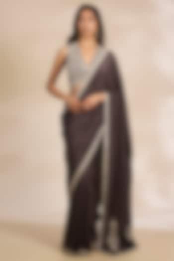 Brown Tissue Silk Zari Embroidered Wedding Saree Set by Matsya at Pernia's Pop Up Shop