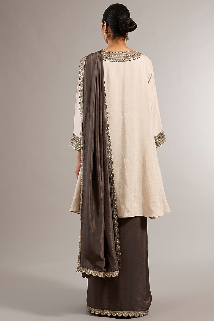 Charcoal Silk Zardosi Embroidered Wedding Saree Set by Matsya at Pernia's Pop Up Shop