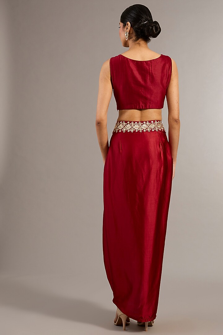 Red Soft Georgette Organza Aari Embroidered Cape Set by Matsya at Pernia's Pop Up Shop