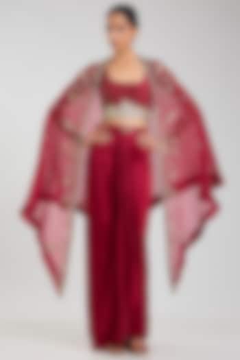 Red Silk & Chanderi Cape Set by Matsya at Pernia's Pop Up Shop