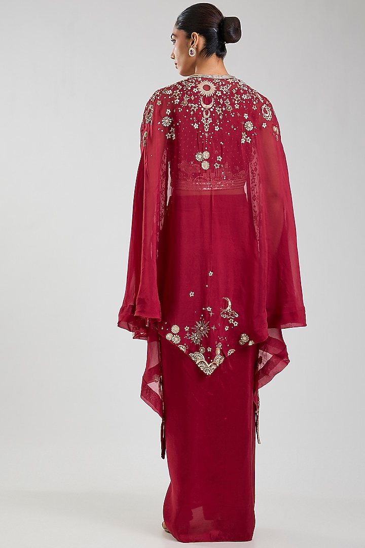 Red Silk & Chanderi Cape Set by Matsya at Pernia's Pop Up Shop
