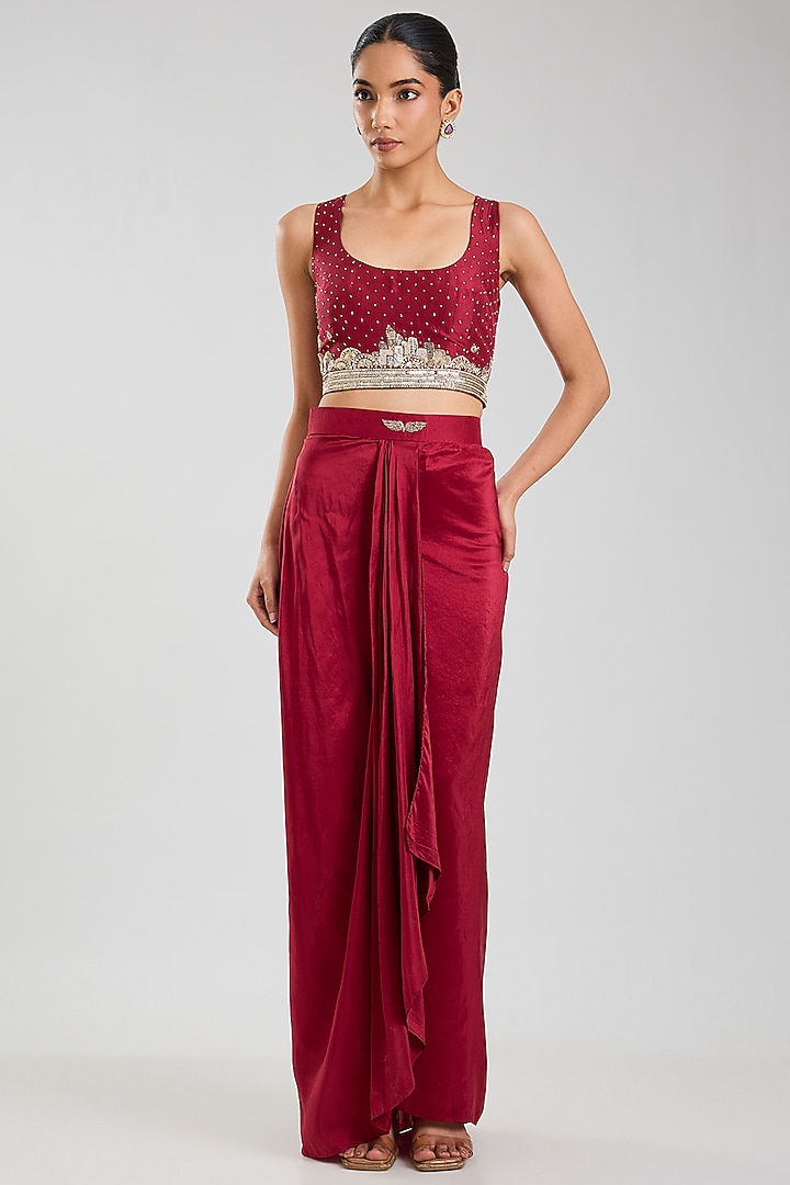 Red Silk & Chanderi Cape Set by Matsya at Pernia's Pop Up Shop
