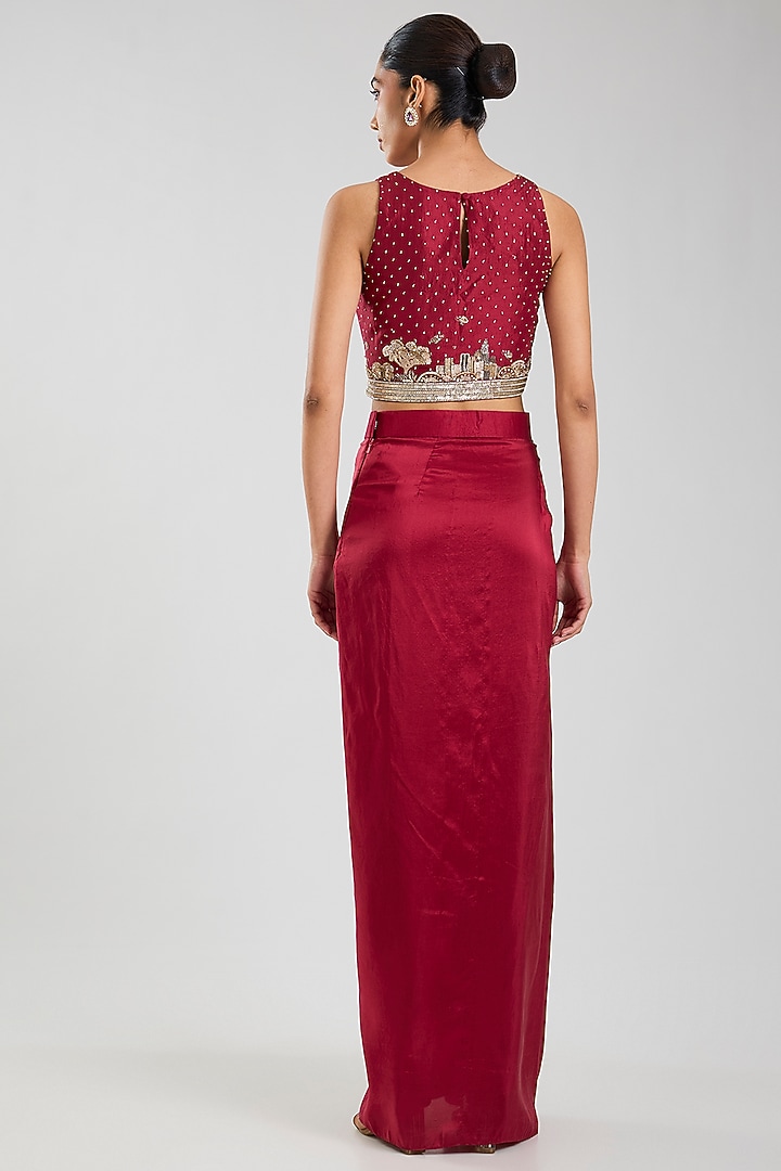 Red Silk & Chanderi Cape Set by Matsya at Pernia's Pop Up Shop