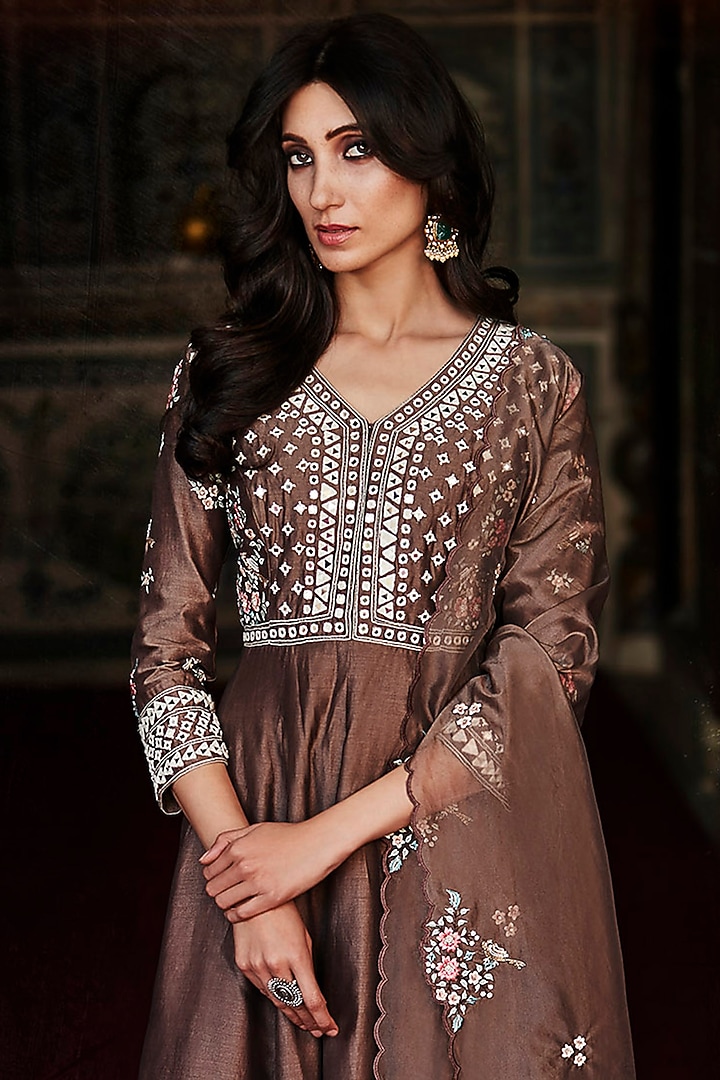 Brown Embroidered Gharara Set by Matsya at Pernia's Pop Up Shop