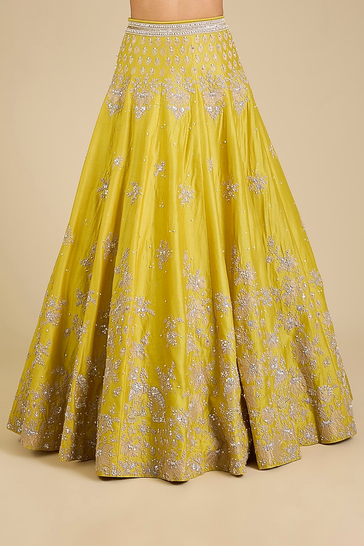 Yellow Chanderi Embroidered Bridal Lehenga Set by Matsya at Pernia's Pop Up Shop