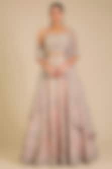 Pink Raw Silk Hand Embroidered Lehenga Set by Matsya