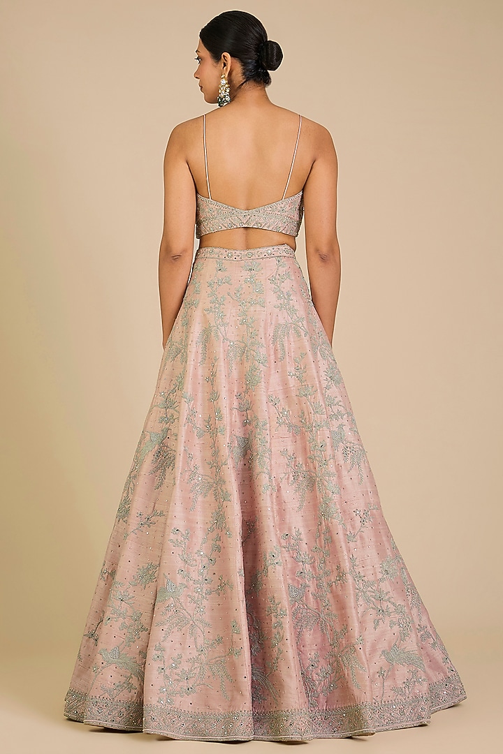 Pink Raw Silk Hand Embroidered Bridal Lehenga Set by Matsya at Pernia's Pop Up Shop