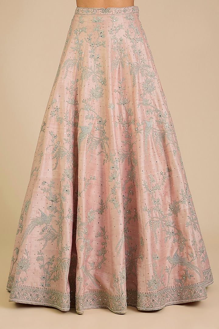 Pink Raw Silk Hand Embroidered Bridal Lehenga Set by Matsya at Pernia's Pop Up Shop
