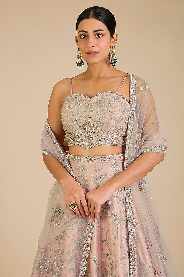 Pink Raw Silk Hand Embroidered Bridal Lehenga Set by Matsya at Pernia's Pop Up Shop