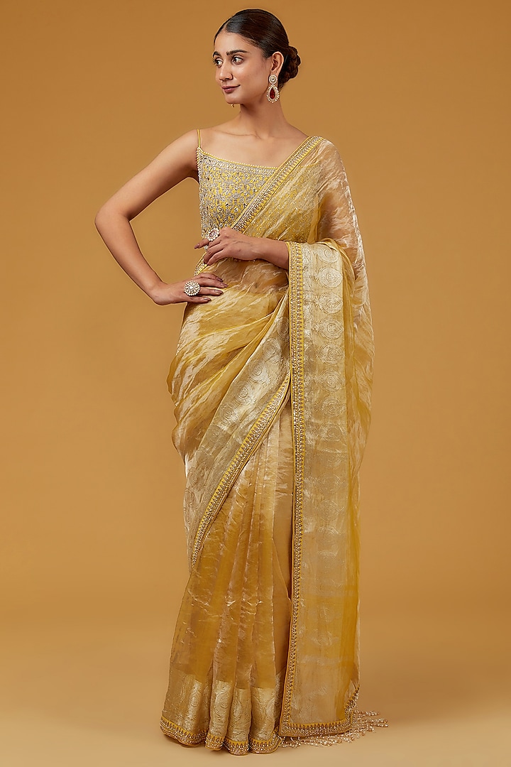 Yellow Tissue Saree Set by Matsya