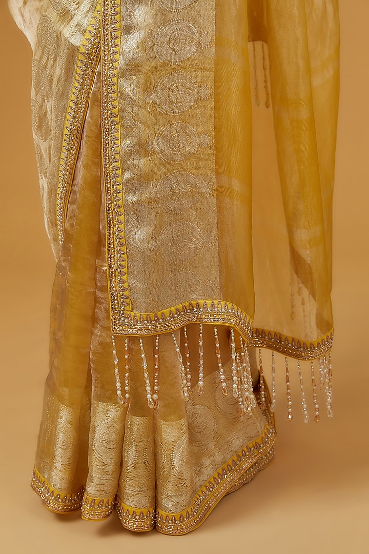 Yellow Tissue Wedding Saree Set by Matsya at Pernia's Pop Up Shop
