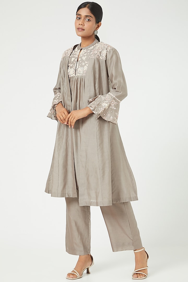 Grey Chanderi Silk Kurta Set by Matsya