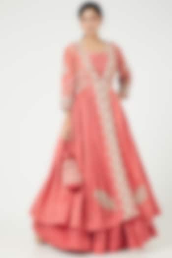 Peach Chanderi Silk Wedding Lehenga Set by Matsya at Pernia's Pop Up Shop