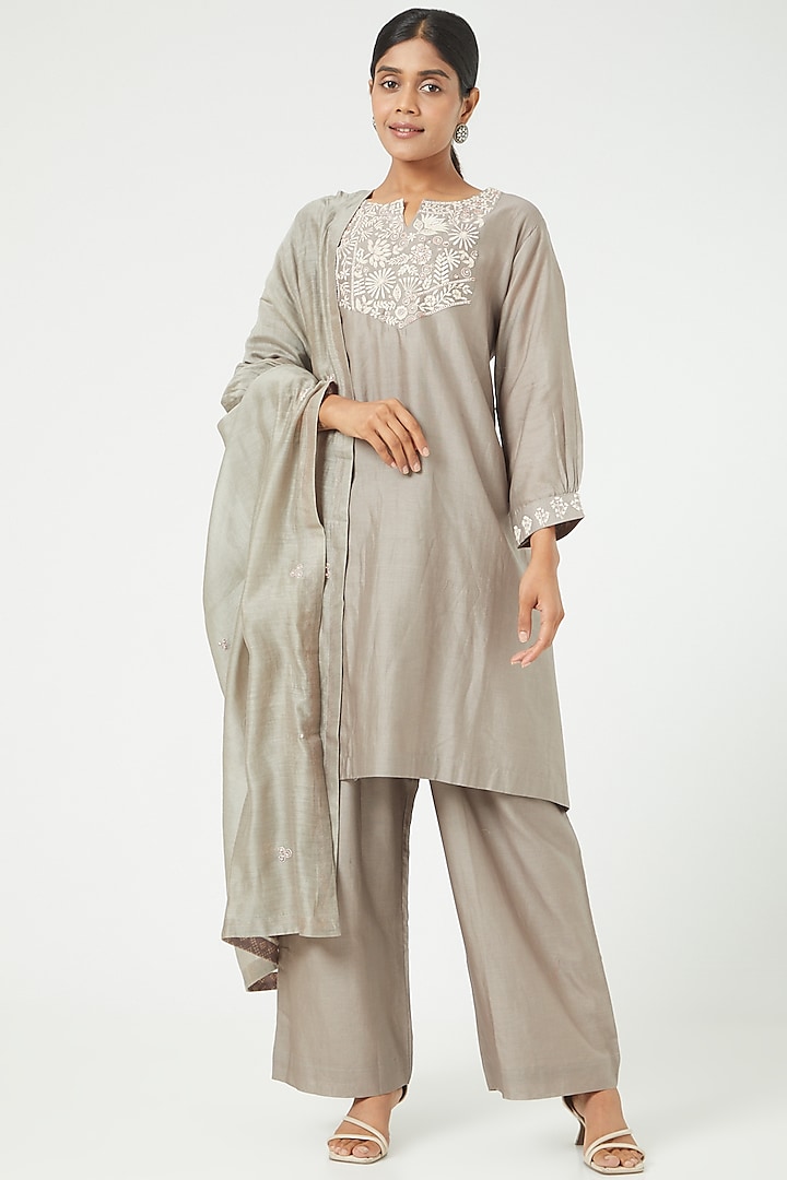 Grey Chanderi Silk Kurta Set by Matsya