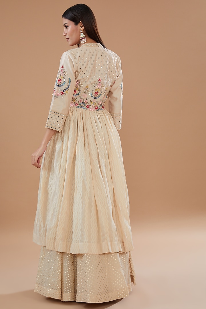 Beige Chanderi Embroidered Wedding Lehenga Set by Matsya at Pernia's Pop Up Shop