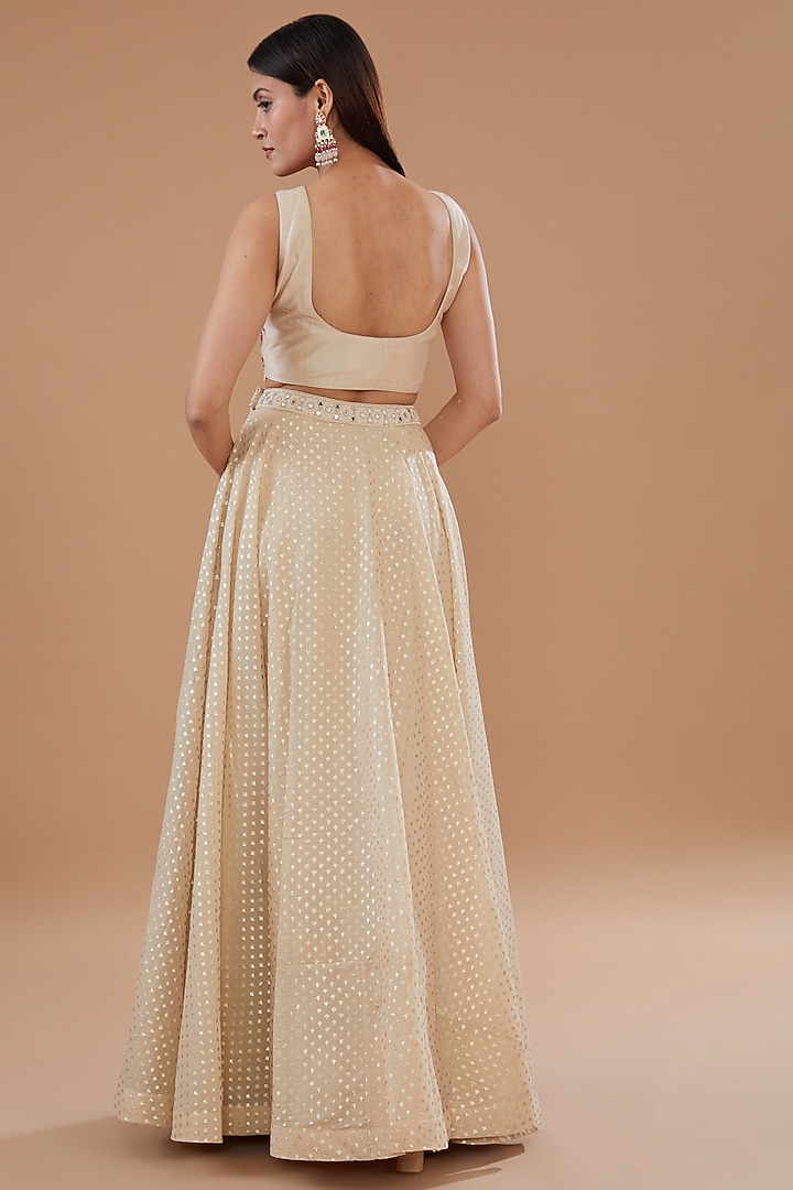 Beige Chanderi Embroidered Wedding Lehenga Set by Matsya at Pernia's Pop Up Shop