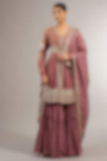 Rose Pink Chanderi Zari Work Peplum Kurta Set by Matsya at Pernia's Pop Up Shop