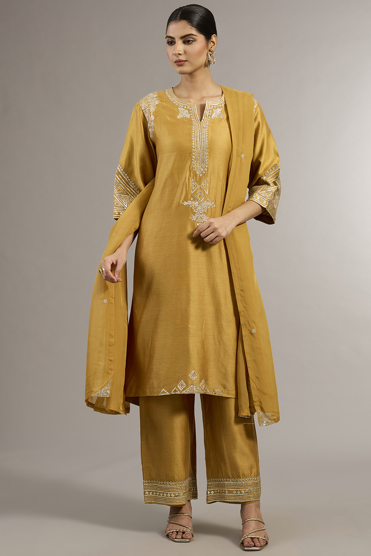Yellow Chanderi Zari Work Kurta Set by Matsya at Pernia's Pop Up Shop