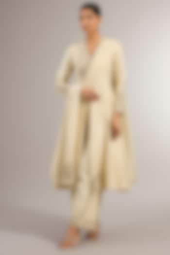 Ivory Chanderi Embroidered Kalidar Kurta Set by Matsya at Pernia's Pop Up Shop