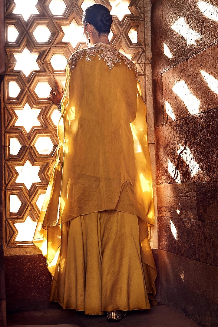 Mustard Chanderi Gharara Set by Matsya at Pernia's Pop Up Shop