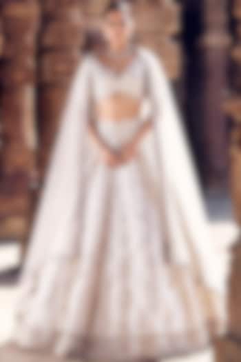Ivory Raw Silk Dori & Gota Hand Embroidered Bridal Lehenga Set by Matsya at Pernia's Pop Up Shop