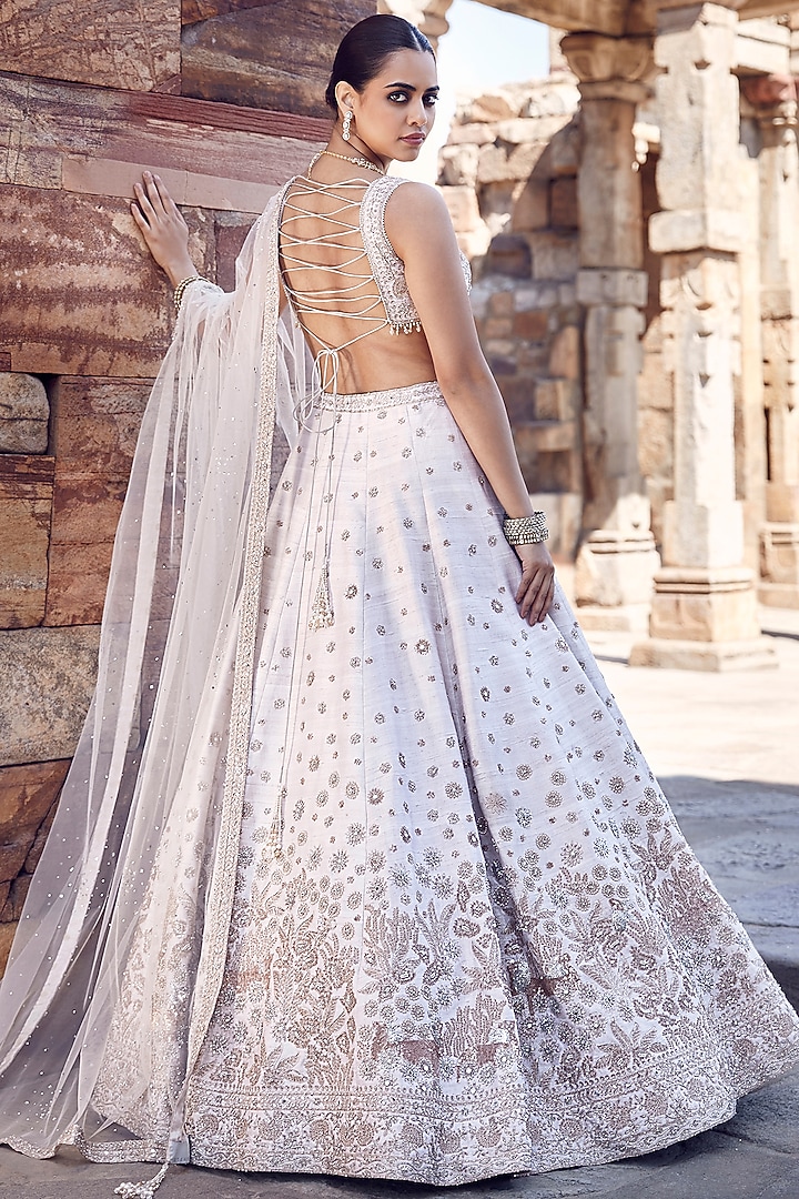Ivory Raw Silk Dori & Sequins Hand Embroidered Bridal Lehenga Set by Matsya at Pernia's Pop Up Shop