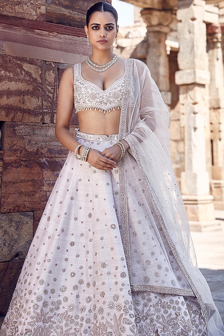 Ivory Raw Silk Dori & Sequins Hand Embroidered Bridal Lehenga Set by Matsya at Pernia's Pop Up Shop