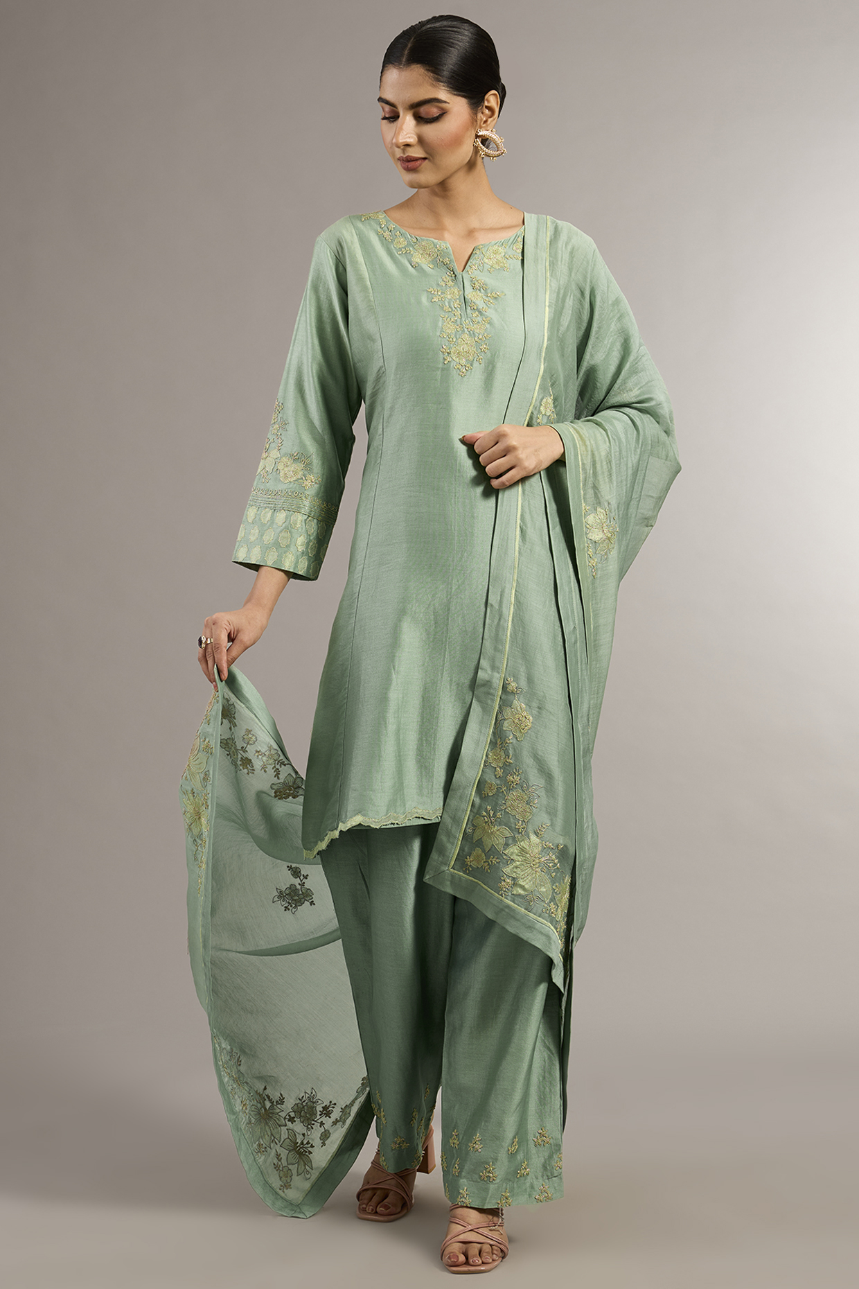 Aqua Chanderi Dori Work Kurta Set by Matsya at Pernia's Pop Up Shop