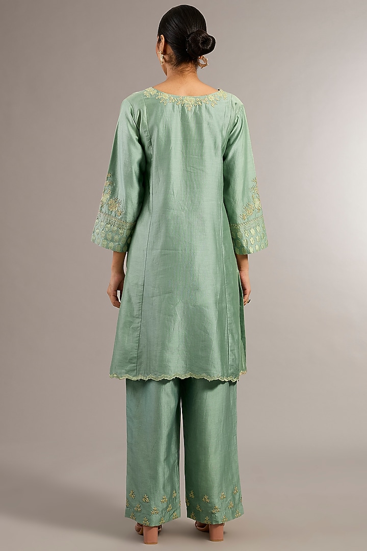 Aqua Chanderi Dori Work Kurta Set by Matsya at Pernia's Pop Up Shop