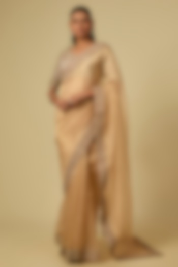 Gold Tissue Dori Hand Embroidered Wedding Saree Set by Matsya at Pernia's Pop Up Shop