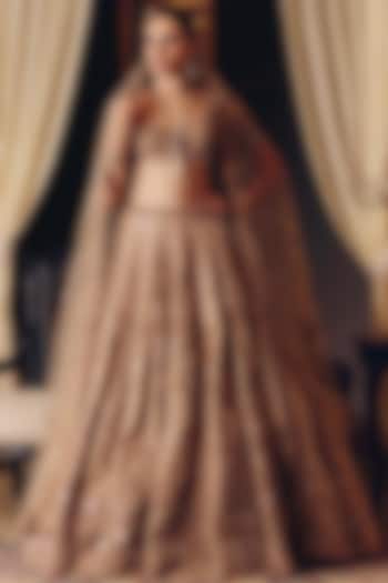 Antique Gold Velvet Hand Embroidered Bridal Lehenga Set by Matsya at Pernia's Pop Up Shop