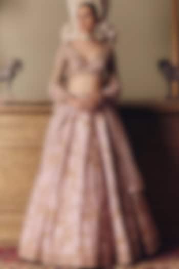 Blush Pink Raw Silk Hand Embroidered Bridal Lehenga Set by Matsya at Pernia's Pop Up Shop