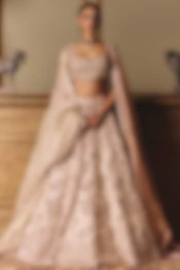 Ivory Raw Silk & Organza Zardosi Embroidered Bridal Lehenga Set by Matsya at Pernia's Pop Up Shop
