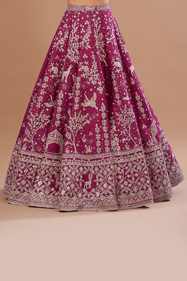 Maroon Velvet Zardosi Embroidered Bridal Lehenga Set by Matsya at Pernia's Pop Up Shop
