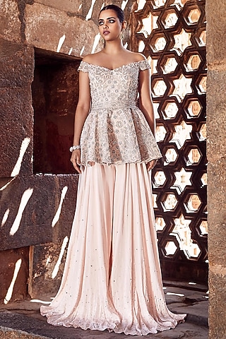 Blush Pink Crepe Sharara Set by Matsya